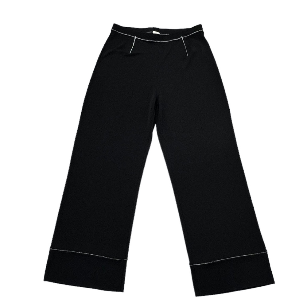 J. JILL BLACK PULL ON ELASTIC WAIST WIDE LEG PANTS WITH CONTRASTING STITCHING